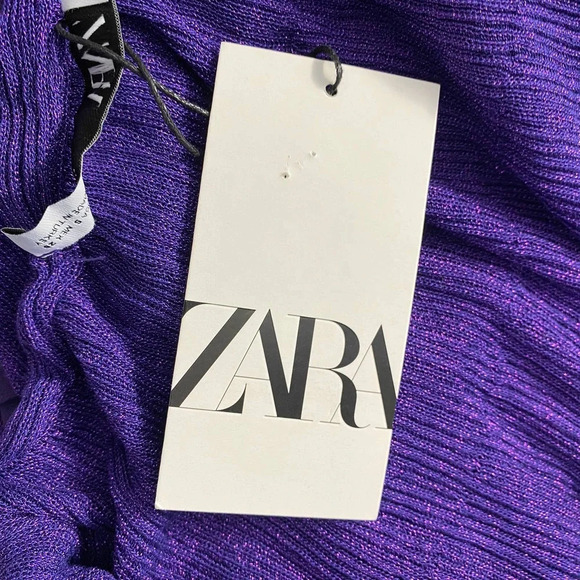 Zara Dress Metallic Thread Shimmer Long Knit Maxi Cape Purple Size US Small - Picture 10 of 12